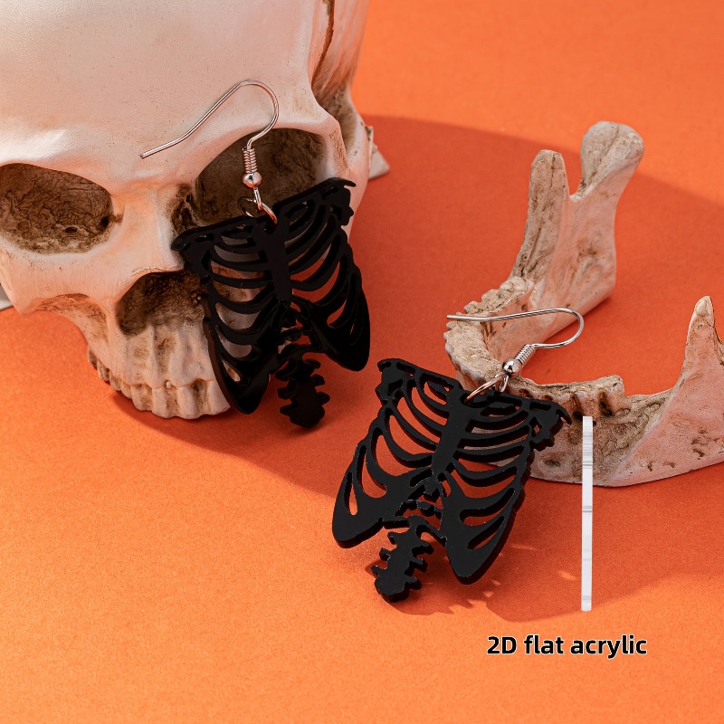 Women's Gothic Black Openwork Skeleton Pendant Earrings